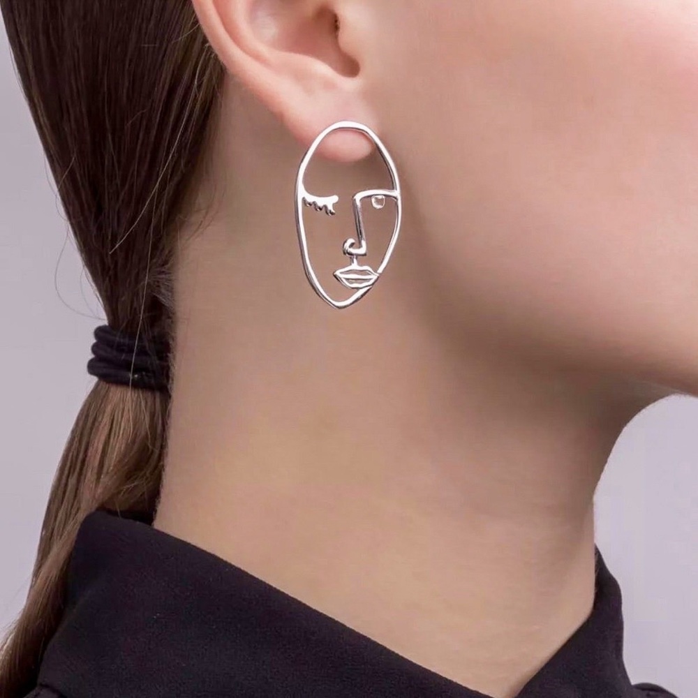 2/$20! Silver Abstract Visage Earrings - Picture 7 of 11